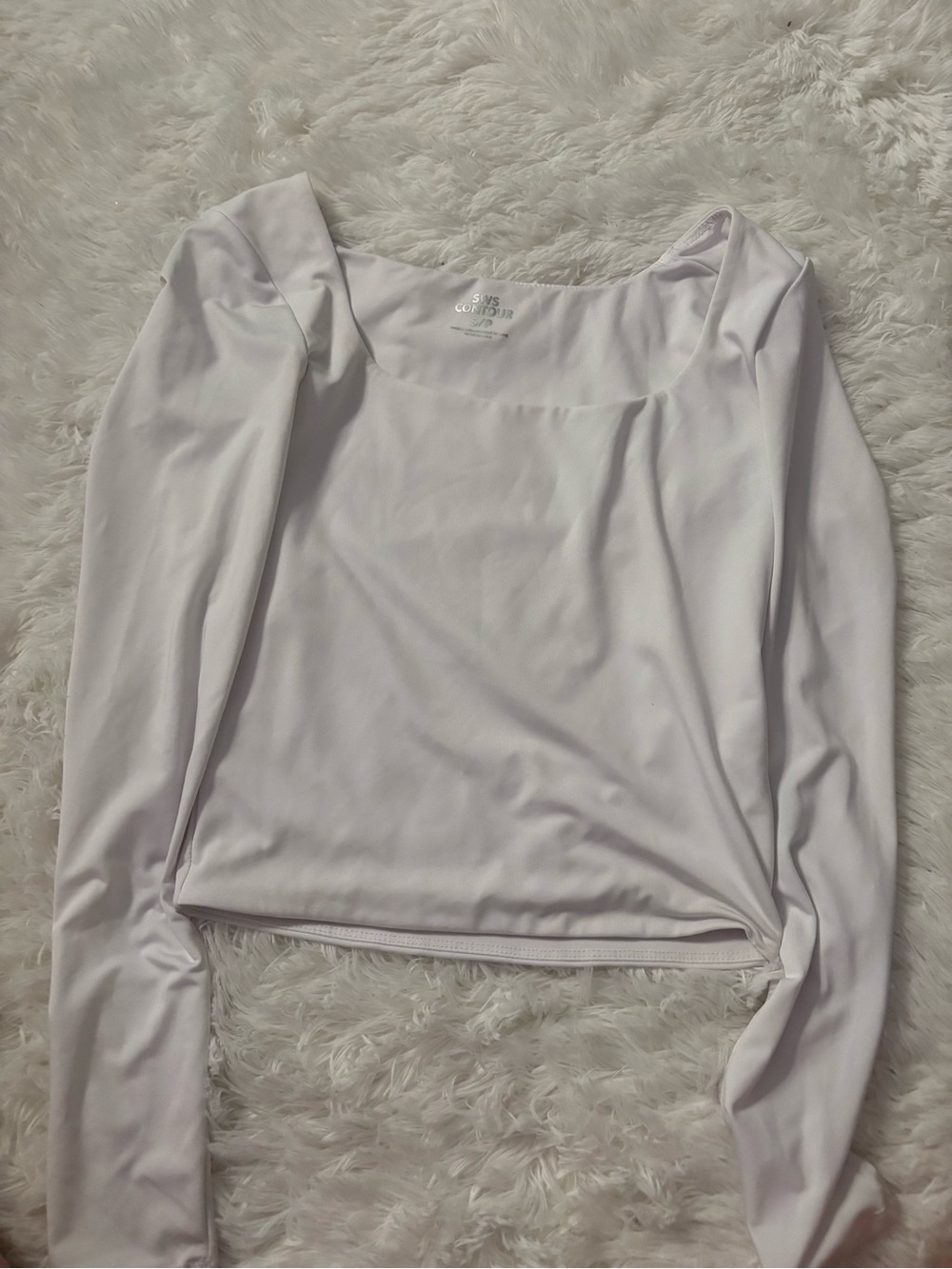 Square Neck Long Sleeve Top in White